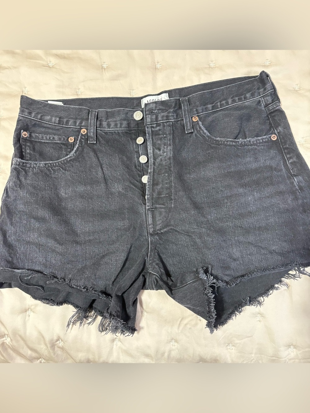 Agolde Parker High-Rise Black Denim Cutoff Shorts size 30